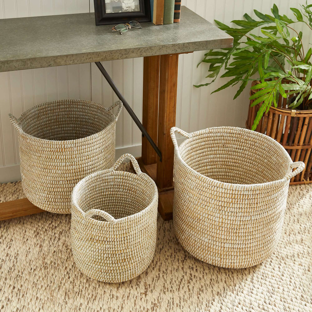 Handwoven Rivergrass Storage Baskets for Coastal Decor (Set of 3)-Storage Baskets-Parc Decor