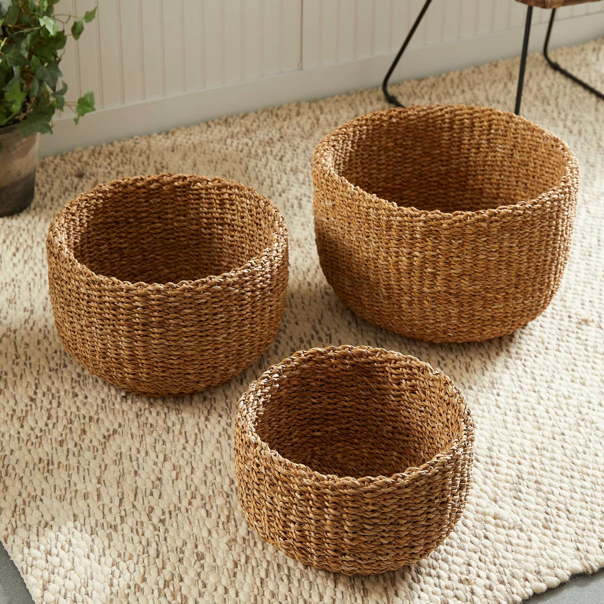 Handwoven Seagrass Storage Baskets (Set of 3)-Storage Baskets-Parc Decor