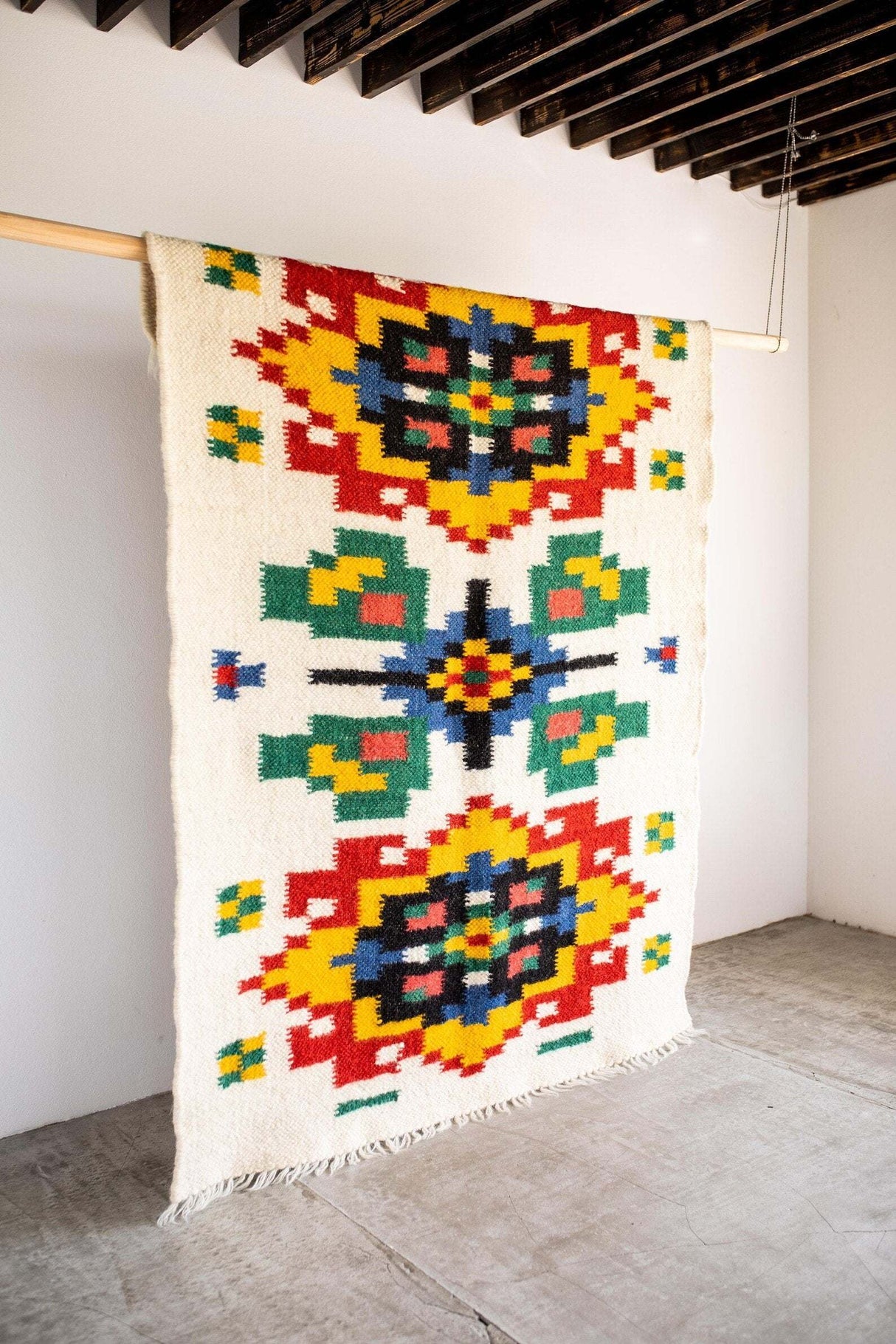 Handwoven Thin Rug with Traditional Carpathian Pattern