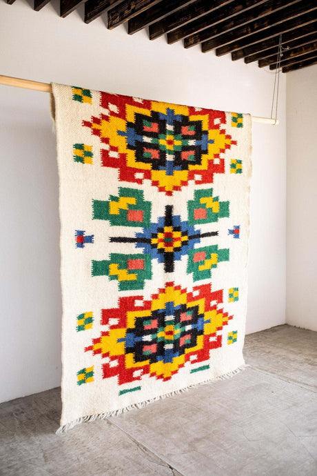 Handwoven Thin Rug with Traditional Carpathian Pattern
