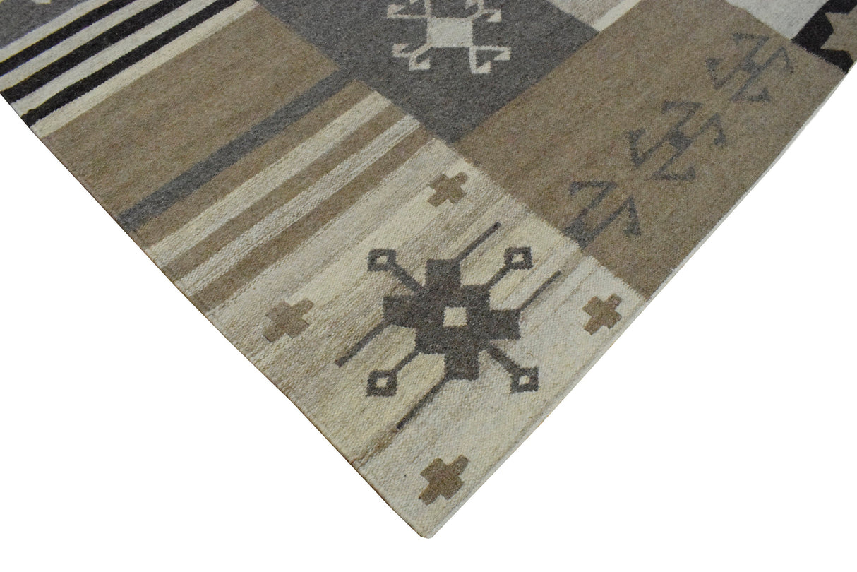 Handwoven Tribal Patterns Brown and Gray Wool Area Rug