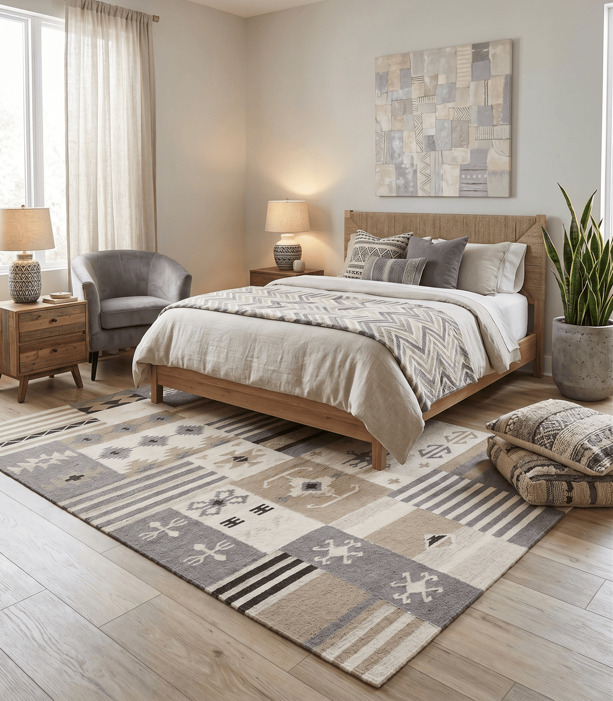 Handwoven Tribal Patterns Brown and Gray Wool Area Rug