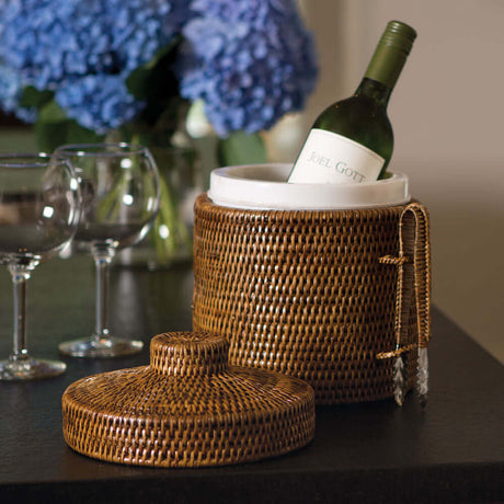 Handwoven Vintage Rattan Ice Bucket with Tongs and Lid-Ice Bucket-Parc Decor