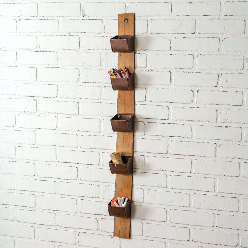 Hanging Utility Belt Organizer with Rustic Metal Bins-Storage-Parc Decor