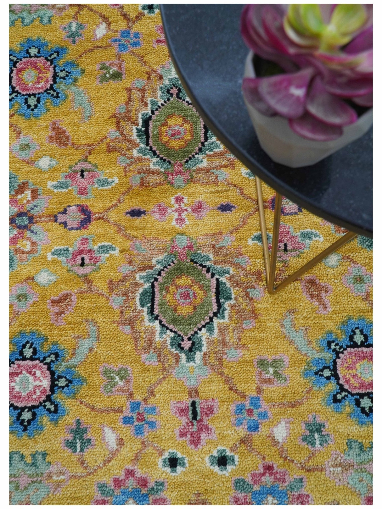 Hanoi Oriental Design Mustard Hand Knotted Wool Area Rug