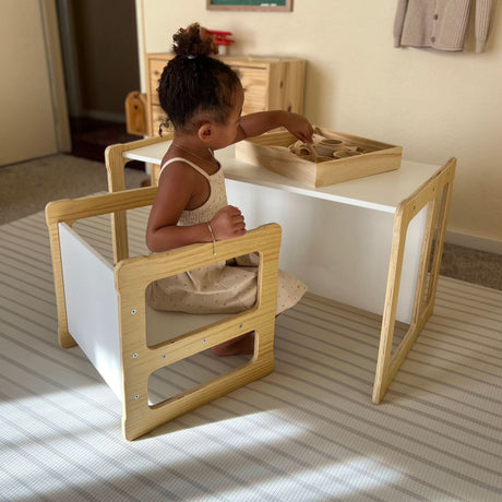 Hanover Montessori Weaning Table & Chair Set | Convertible Toddler Desk, Chair & Bench