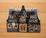 Haunted House Beaded Placemat – Handmade Halloween Table Mat – Spooky Ghost Cat Decor – Gothic Fall Dining Accent-Table tops-Parc Decor