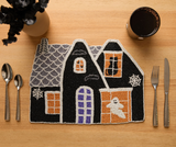 Haunted House Beaded Placemat Velvet Backing Handmade Halloween Table Decor Spooky Black Cat Ghost Mat Holiday Centerpiece-Table tops-Parc Decor