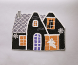 Haunted House Beaded Placemat Velvet Backing Handmade Halloween Table Decor Spooky Black Cat Ghost Mat Holiday Centerpiece-Table tops-Parc Decor