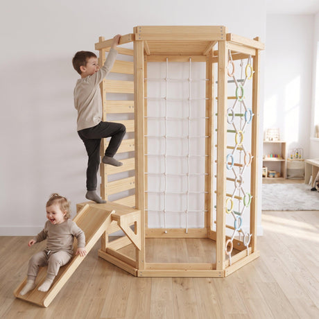 Hawthorn Indoor Playground | 93" Montessori Climbing Gym with Slide & Rope Net