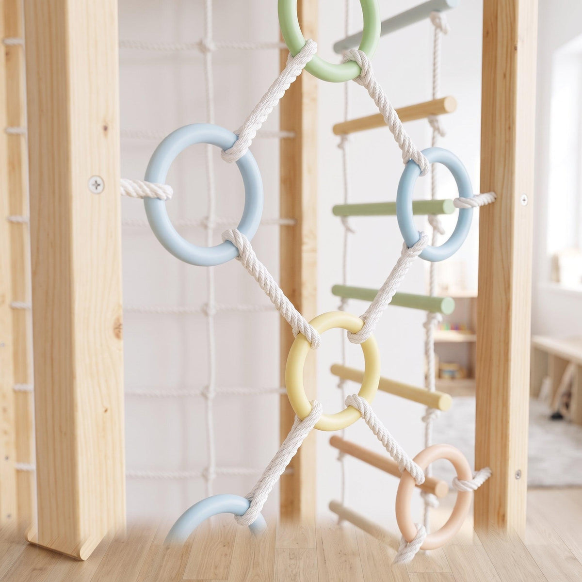 Hawthorn Indoor Playground | 93" Montessori Climbing Gym with Slide & Rope Net
