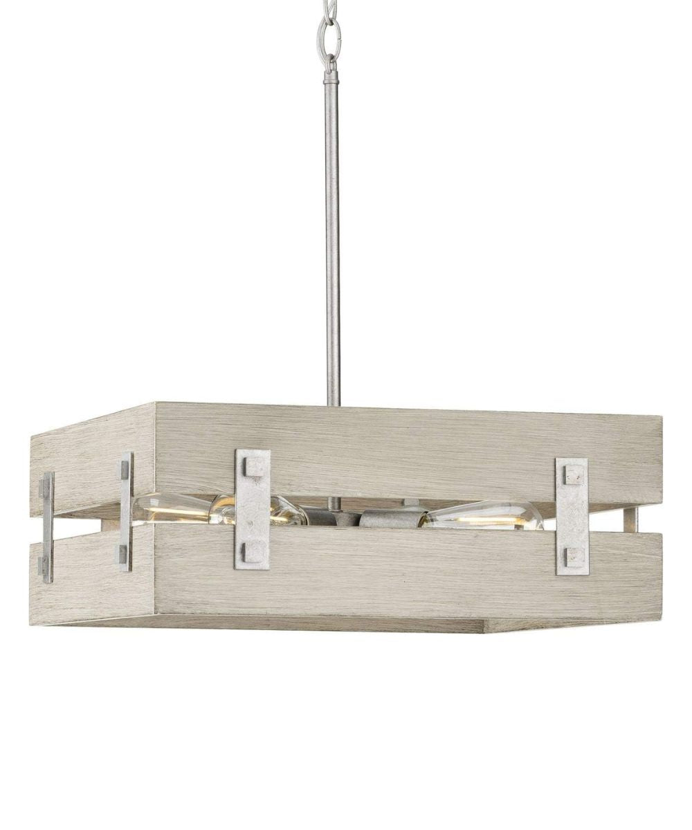 Hemsworth 4-Light 18"w Coastal Farmhouse Pendant Light Fixture Galvanized Bleached Oak Finish by Progress