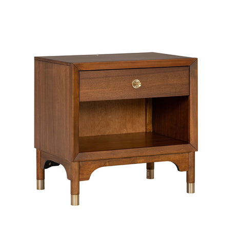 Hepburne Mid Century Walnut 1-Drawer 26 in. Nightstand with Touch Light-床头柜-Parc Decor