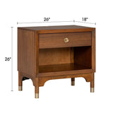 Hepburne Mid Century Walnut 1-Drawer 26 in. Nightstand with Touch Light-床头柜-Parc Decor