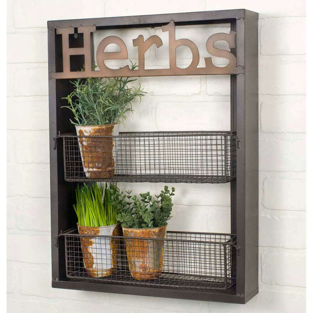 Herbs Wall Shelf and Baskets in Metal-Storage-Parc Decor