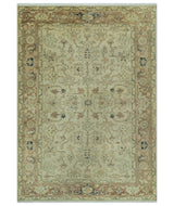 Heriz Traditional Design Beige And Blue 5.6x8 Hand Knotted Wool Area Rug