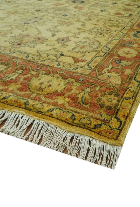 Heriz Traditional Design Gold And Rust 5x6.7 Hand Knotted Wool Area Rug