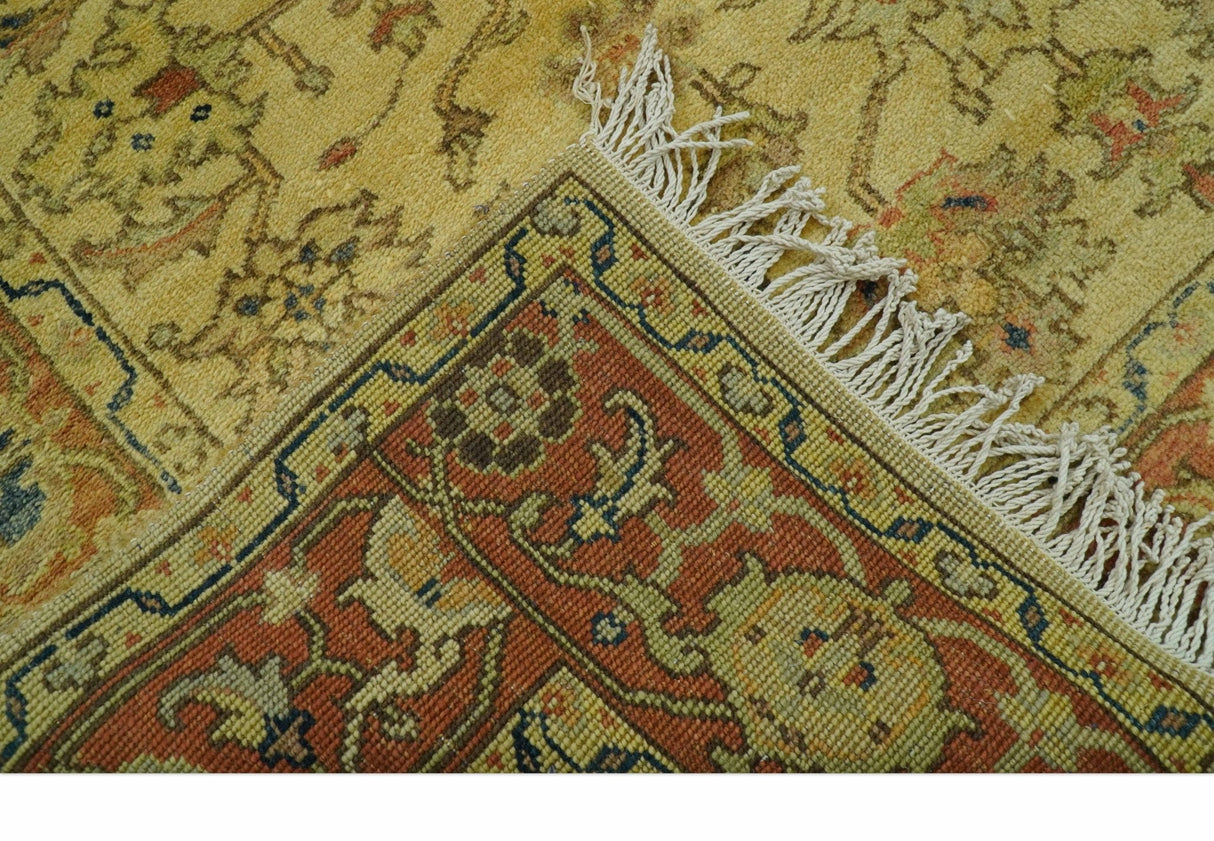 Heriz Traditional Design Gold And Rust 5x6.7 Hand Knotted Wool Area Rug
