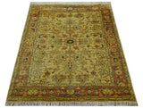 Heriz Traditional Design Gold And Rust 5x6.7 Hand Knotted Wool Area Rug