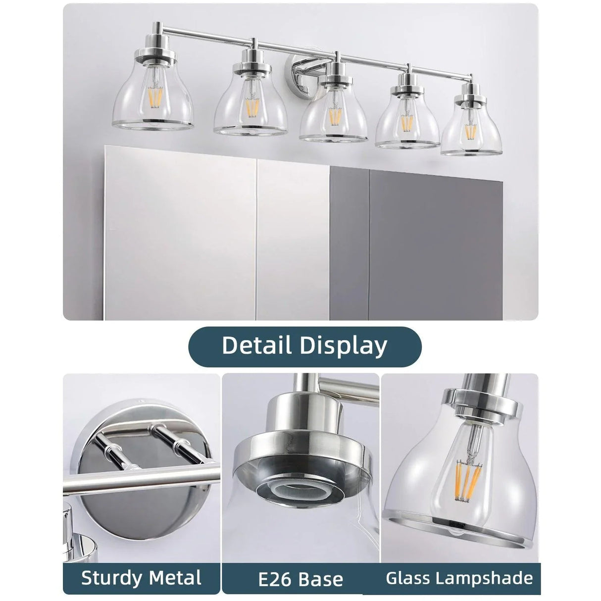 Hermosa Modern Polished Nickel & Black 5-Light Bathroom Vanity Light
