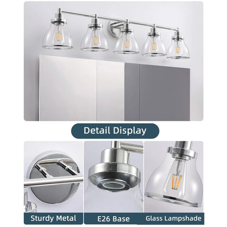 Hermosa Modern Polished Nickel & Black 5-Light Bathroom Vanity Light
