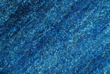 High Pile Blue Hand knotted Contemporary Custom Made Solid Afghan wool Area Rug