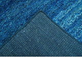 High Pile Blue Hand knotted Contemporary Custom Made Solid Afghan wool Area Rug