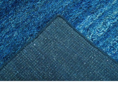 High Pile Blue Hand knotted Contemporary Custom Made Solid Afghan wool Area Rug