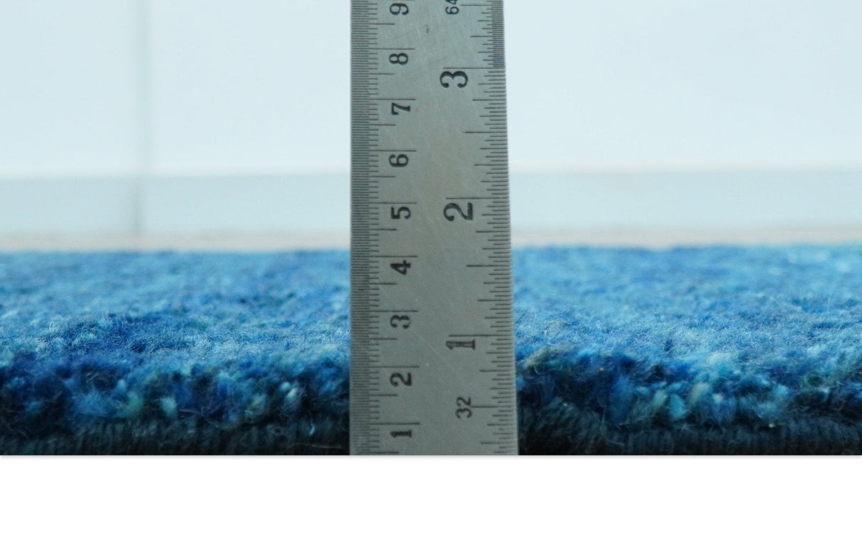 High Pile Blue Hand knotted Contemporary Custom Made Solid Afghan wool Area Rug