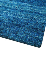 High Pile Blue Hand knotted Contemporary Custom Made Solid Afghan wool Area Rug