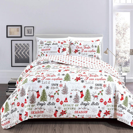 Holiday 3 Piece Quilt Set - Carol Collection-Quilts-Parc Decor
