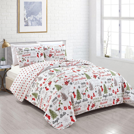 Holiday 3 Piece Quilt Set - Carol Collection-Quilts-Parc Decor