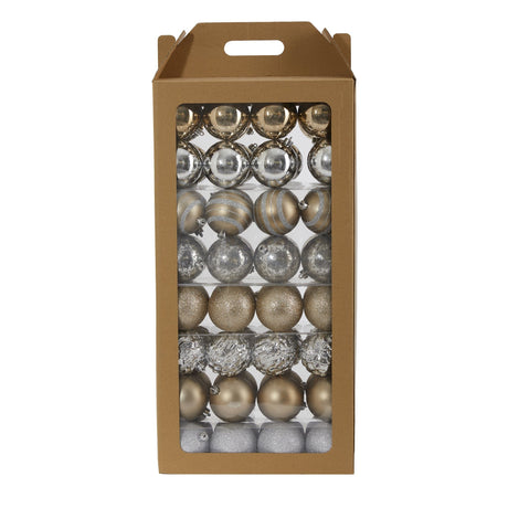 Holiday Shatterproof, 64 Count Christmas Tree Ornament Set, 80mm with Re-Useable Box-Ornament-Parc Decor