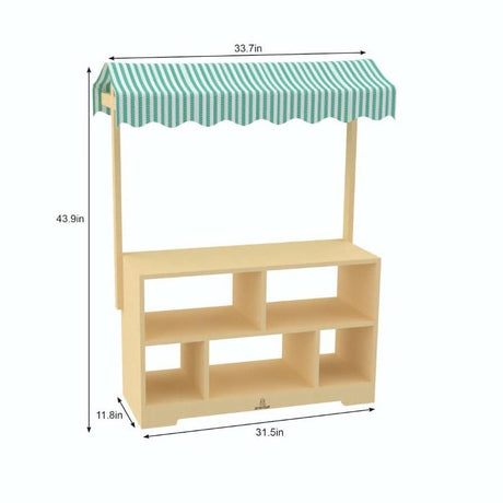 Holly Wooden Market Stand | Kids Pretend Play Grocery Store & Toy Display Shelf with Canopy
