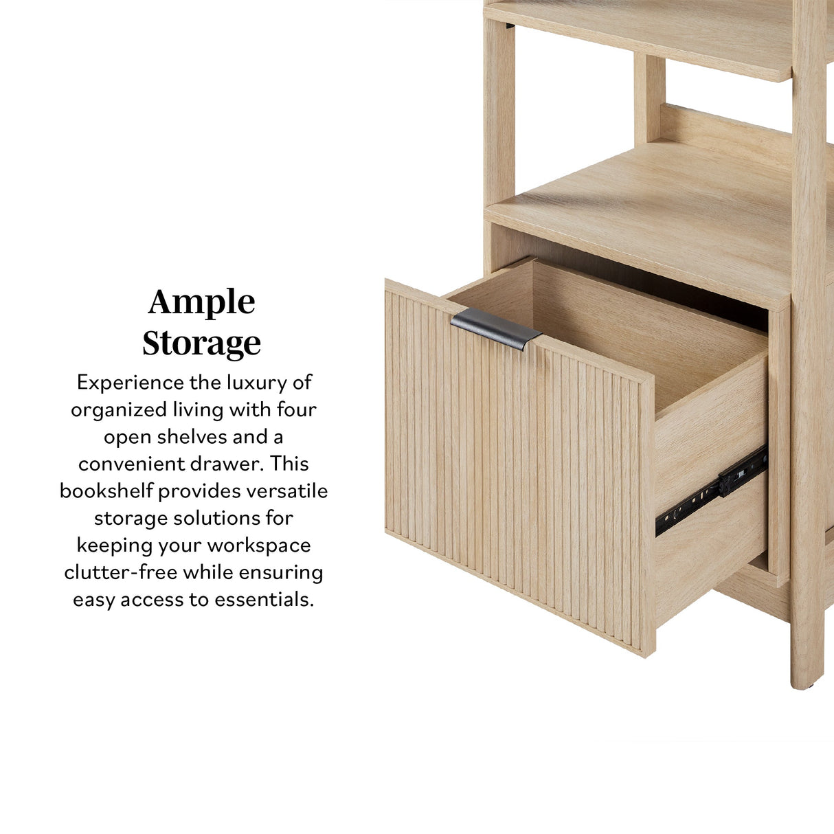 Holmes Modern Scandinavian Reeded Bookshelf-Home Office-Parc Decor