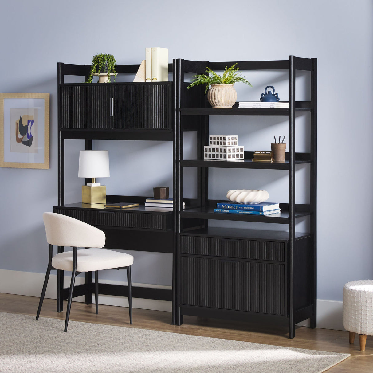 Holmes Modern Scandinavian Reeded Wide Bookshelf-Home Office-Parc Decor