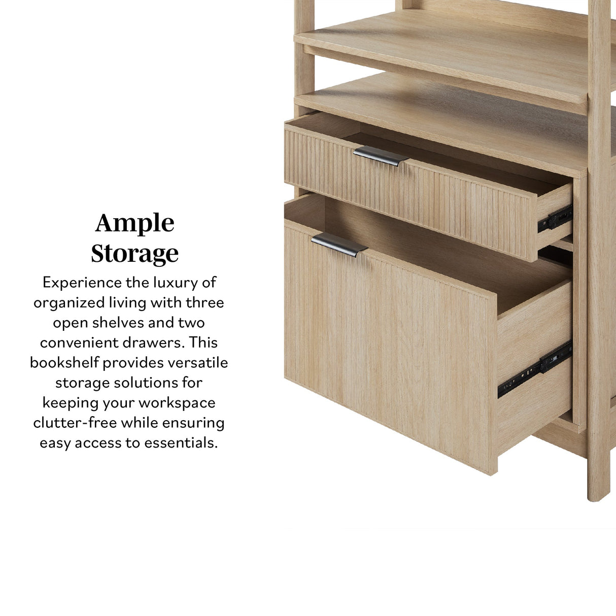 Holmes Modern Scandinavian Reeded Wide Bookshelf-Home Office-Parc Decor