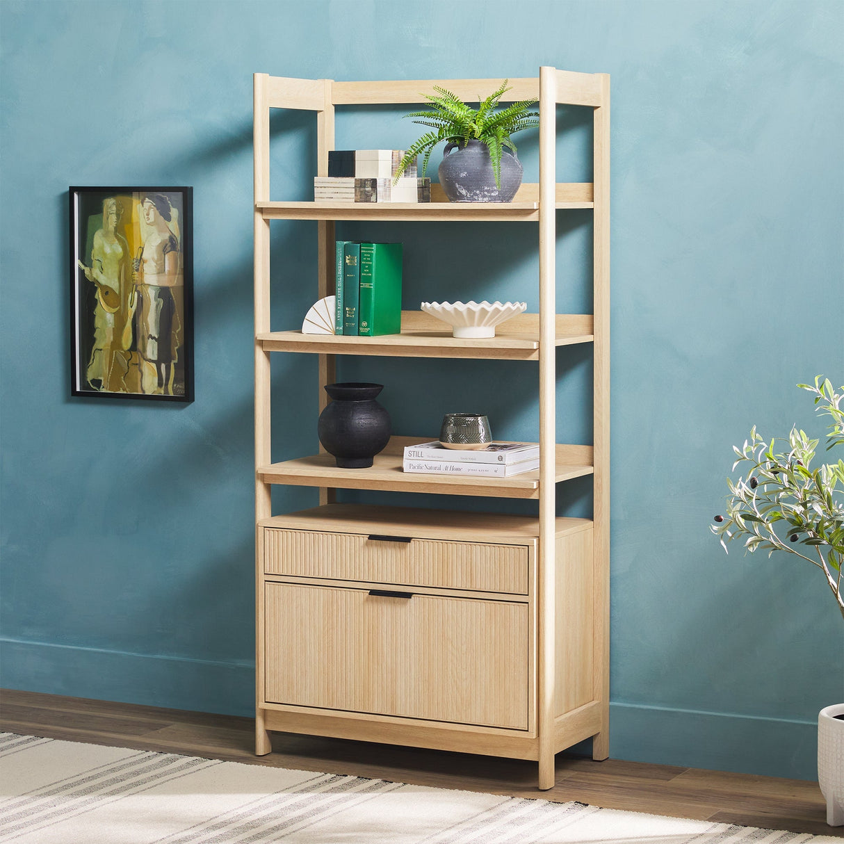 Holmes Modern Scandinavian Reeded Wide Bookshelf-Home Office-Parc Decor