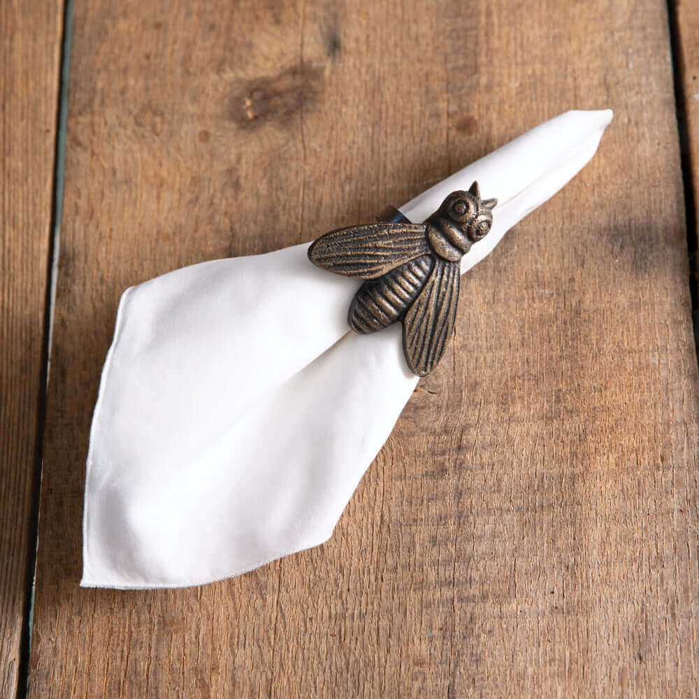 Honeybee Napkin Rings in Antique Brass (Set of 4)-napkin ring-Parc Decor