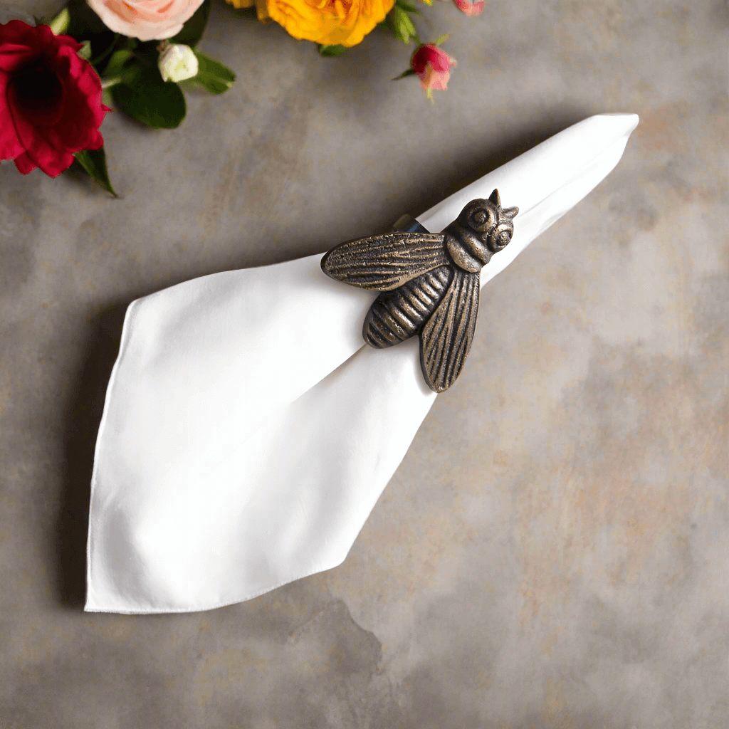 Honeybee Napkin Rings in Antique Brass (Set of 4)-napkin ring-Parc Decor