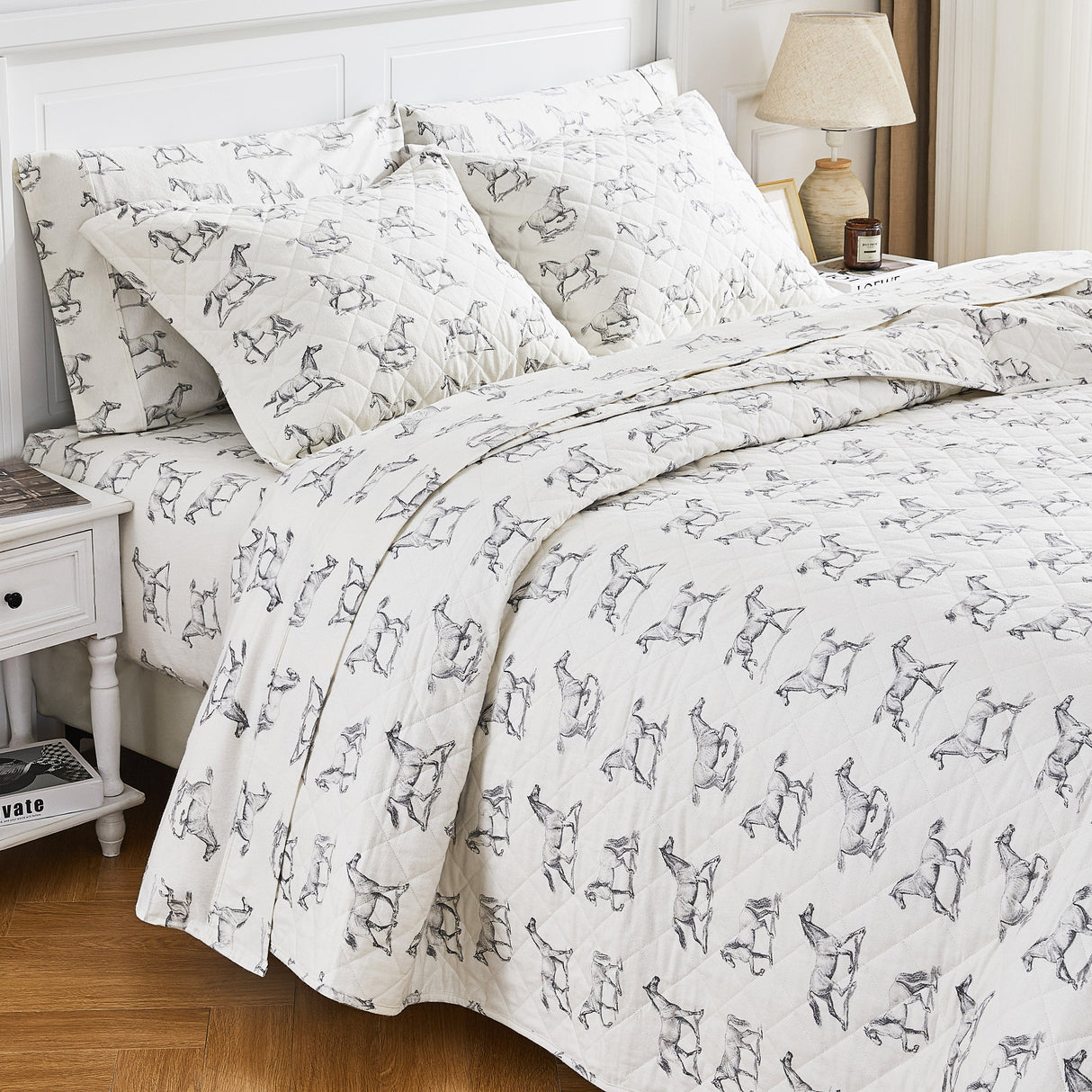 Horses Cotton Flannel Quilt Set-Quilt-Parc Decor