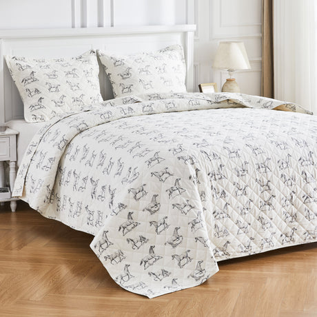 Horses Cotton Flannel Quilt Set-Quilt-Parc Decor