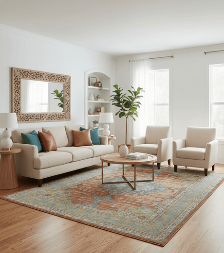 Idris Custom Made Peach, Rust And Beige Turkish Design Hand Knotted Wool Rug