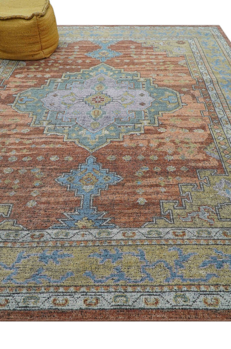 Idris Custom Made Peach, Rust And Beige Turkish Design Hand Knotted Wool Rug