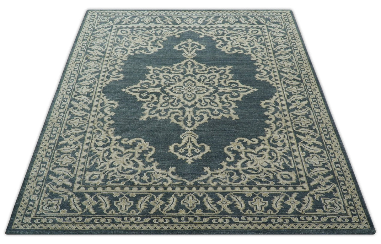 Idris Custom Made Turkish Design Gray And Ivory Hand Knotted Wool Rug
