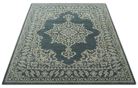 Idris Custom Made Turkish Design Gray And Ivory Hand Knotted Wool Rug