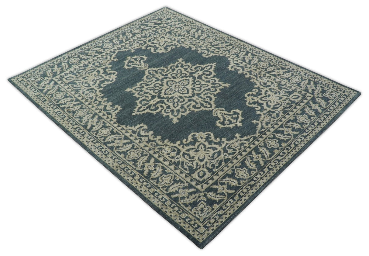 Idris Custom Made Turkish Design Gray And Ivory Hand Knotted Wool Rug