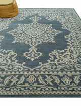 Idris Custom Made Turkish Design Gray And Ivory Hand Knotted Wool Rug