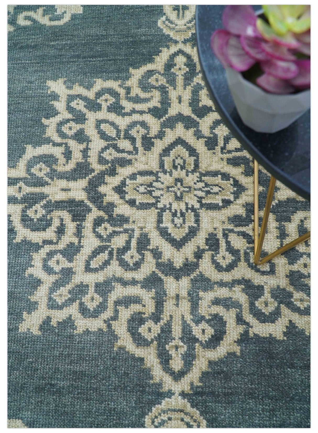 Idris Custom Made Turkish Design Gray And Ivory Hand Knotted Wool Rug