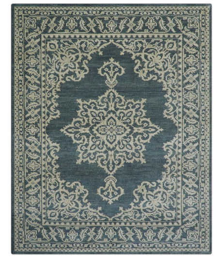 Idris Custom Made Turkish Design Gray And Ivory Hand Knotted Wool Rug